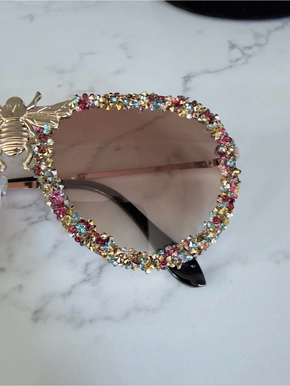 Embellished Gold Bee Multicolor Sunglasses - Women Accessories